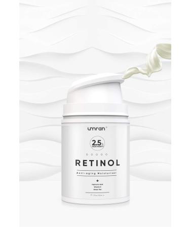 UMRAN Premium Retinol Cream  Anti-Aging Moisturizer Cream 2.5% for Face and Eye Care  Anti-Wrinkle Essence with Hyaluronic Acid  Day and Night Cream  Vitamin E and Green Tea  50ml  1.7 Fl.Oz