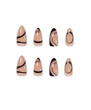 Justotry 24 Pieces Almond Black French Artificial Press On Nails - Short Swirl Stiletto Acrylic Fingernails for Women - Buy Online on GoSupps.com