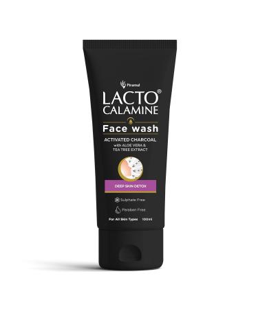 Lact'o Calamin'e Activated Charcoal Face Wash with Aloe Vera & Tea Tree Extract for Deep Skin Detox. Removes fights blackheads & whiteheads. No Parabens No Sulphates - 100 ml Pack of 1