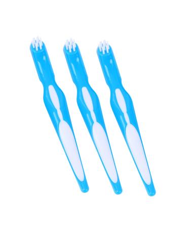 Minkissy 6st double prosthesis nursing comb Double prosthesis toothbrush hygiene tooth floss wrong teeth double-sided toothbrush prosthesis brush hard cleaning brush double brush holder 1 piece (1 Pack) blue