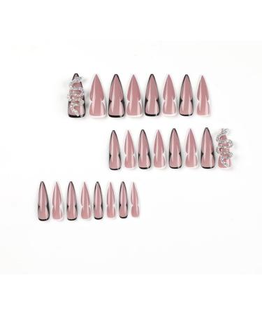 Justotry 24 Pcs 3D Stiletto Fake Nails: Snake White & Black French Press On Almond Nails for Women - Long Glue-On False Nails for Nail Art - Buy Online on GoSupps.com