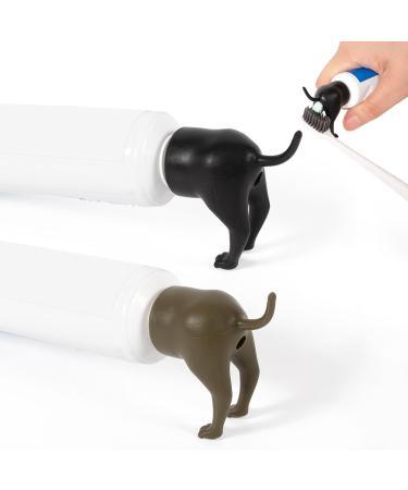 Toothpaste attachment 2 pieces of toothpaste attachment figure lid for toothpaste dog toothpaste squeezing toothpaste donor funny gift for women men (black+brown)