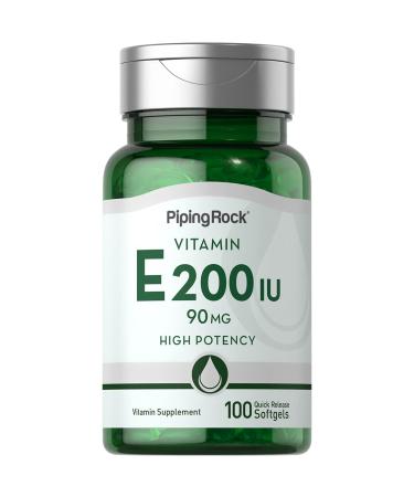 Piping Rock Vitamin E 200 IU | 90mg | 100 Softgel Capsules | High Potency Supplement | Non-GMO Gluten Free