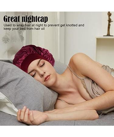 LADES Silk Satin Bonnet-4 Packs Women Satin Hair Bonnet for Curly Hair Satin Bonnet Silk Sleep Cap Silk Hair Wrap for Sleeping Black Hair Black+Purple+Red+Sapphire blue - Buy Online on GoSupps.com