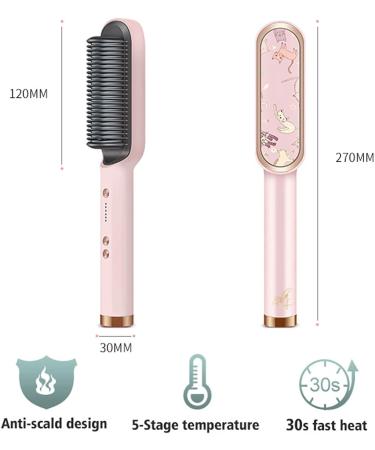 Ionic Hair Straightener Brush & Curler 2-in-1 | Fast Heating Anti-Scald 5 Temp Settings | Perfect for All Hair Types - Pink - Buy Online on GoSupps.com
