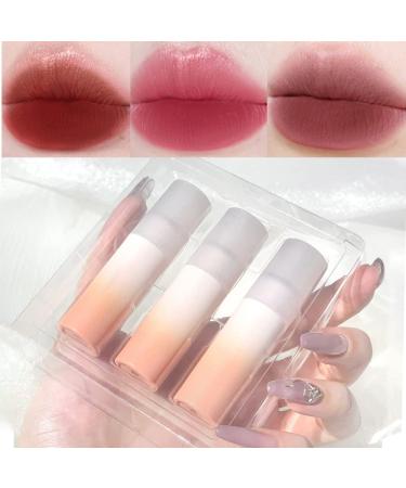 Sitovely 3 Colors Velvety Mousse Lipstick Lip Mud Set  Matte Velvet Lip Gloss Long-Lasting Waterproof Smooth Lip Tint Lip Stains Makeup Set with Gradient Gift Box | Mud Texture (B)