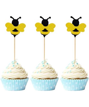 36 Pcs Bee Glitter Cake Decorations Bumble Bee Cupcake Toppers Glitter Cake Decorations Gold Glitter Bee Cupcake Topper for Cupcake Decorations Supplies - Buy Online on GoSupps.com