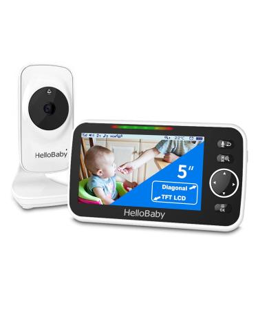 Video Baby Monitor with Camera and Audio, 5" Color LCD Screen, HelloBaby Monitor Camera, Infrared Night Vision, Temperature Display, Lullaby, Two Way Audio and VOX Mode
