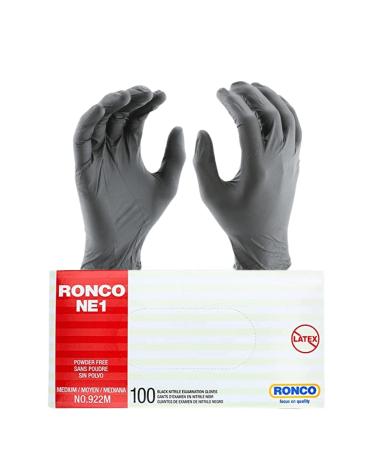 1 BOX MEDIUM | BLACK Nitrile Gloves by RONCO Premium Quality Disposable Gloves | Powder Free | Latex Free | Non-Sterile | Textured Gloves (100 Gloves Per Box) BLACK | 1 BOX MEDIUM