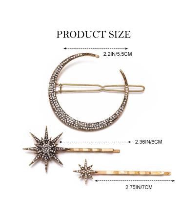 Bartosi Vintage Rhinestone Moon Snowflake Star Hairpins - Set of 3 | Crystal Decorative Bobby Pins for Women & Girls - Buy Online on GoSupps.com
