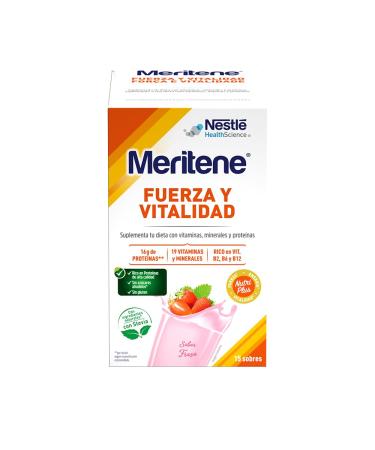 MERITENE Meritene | Strength and Vitality | Strawberry Flavored Smoothies | Strength for your muscles vitality for you | Nutritional solution for adults with protein vitamins and minerals | 15 sachets | 450 g