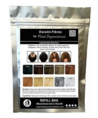 100% Natural Keratin Hair Fibre Refill For Hair Loss - Alopecia & Chemotherapy (25g Dark Brown) 25 g (Pack of 1) Dark Brown