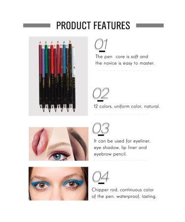 12 Colors Waterproof Eyeliner Pencil Set | Multifuntional Eye & Lip Liner - Shop Internationally - Buy Online on GoSupps.com