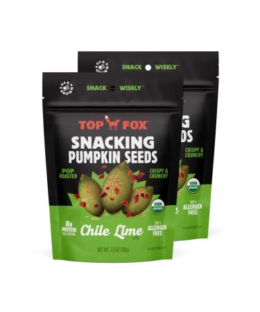 Top Fox Snacks - Organic Pop-Roasted Pumpkin Seeds | Gluten Free Keto & Vegan Friendly | Chile Lime Flavor - 2 Pack (3.5 oz) - Healthy Protein Snacks - Buy Online on GoSupps.com