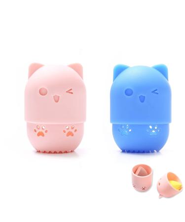 Awyy 2 pieces of sponge beauty holder beauty blender bracket make -up sponge bracket make -up sponge storage for pouder puff cosmetics travel (pink+blue)