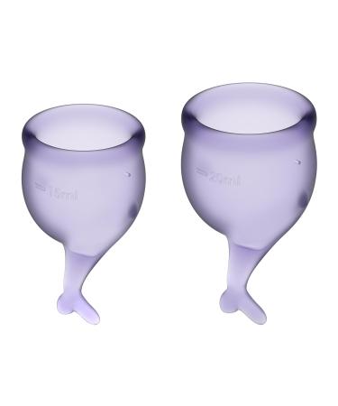 Satisfyer Feel Secure Menstrual Cup - Reusable Period Cup with Removal Stem - Soft Flexible Body-Safe Silicone Easy Insertion & Removal - Includes 2 Cup Sizes for All Flows (Purple) Purple 1 Count (Pack of 1)