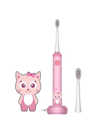 leyoung Kids Electric Toothbrush Vibrating Toothbrush for Children Boys and Girls Age 3-13 with Smart Timer Rechargeable Electric Toothbrush IPX7 Waterproof Christmas Gift for Kids Pink