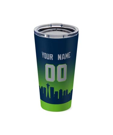 Ubbuigi Custom Tumbler Personalized Football Insulated Stainless Steel Cup with Clear Lid Keeps Drinks Cold & Hot Mug Gifts for Men Women Fans Seattle