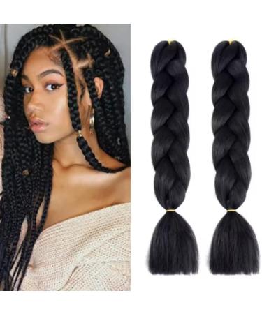 Just Another One 24in Hair Extensions for Jumbo Braiding Colorful Pre Stretched Braiding Hair Heat Resistant Yaki Synthetic African Box Braids Crochet Twist hair for Womens Girls & Unisex Black A1 Black 24 - Buy Online on GoSupps.com
