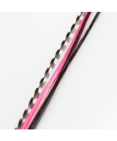 Feather Hair Extension Pink & Black Mix 6"-11" Feathers for Hair Extension Includes 2 Silicone Micro Beads 5 Feathers