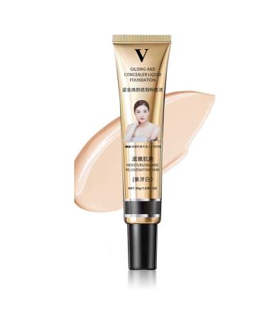 FV Concealer Foundation FV Tender the Skin Foundation Full Coverage Foundation 24H Lasting Concealer Waterproof Moisturizing Oil Control Matte Nude Makeup Primer Finishing Powder (Ivory)