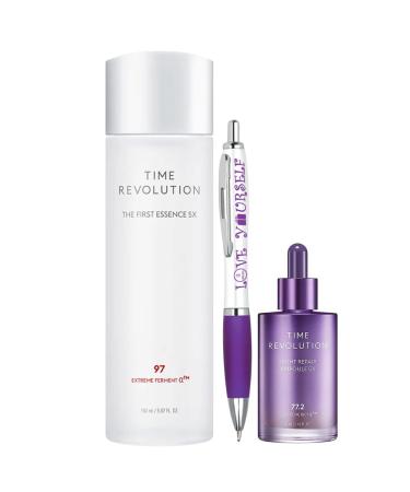 The Time Revolution First Treatment Essence 5X 150ml and Time Revolution Night Repair Ampoule 5X 50ml with Sinta Gifts Pen | 3pc Beauty Treatment Skin Care