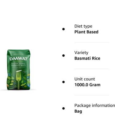Daawat Extra Long Basmati Rice 1kg - Buy Online on GoSupps.com