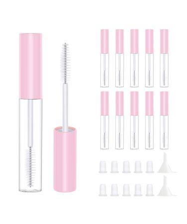 10pcs Empty Mascara Tubes with White Wand  CAIYA Empty Eyelash Tubes for Castor Oil 10ml Mascara Containers Bottles Eyelash Cream Containers with Rubber Stoppers Funnels for Cosmetics Sample(Pink)