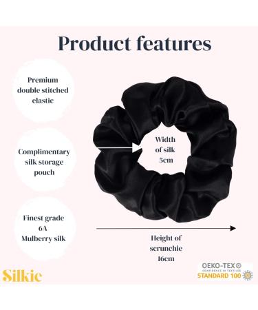 SILKIE x2 Set 100% Pure Mulberry Silk Oversized Scrunchies with Travel Pouch - Cream Pink, Coffee, Black | Hair Care Ponytail Holder | No Damage Elastics - Buy Online on GoSupps.com