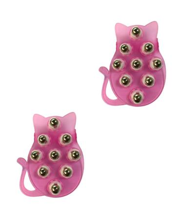 minkissy 2 Pieces Body Steel Back Shape Pink Tool He Nine Beads Massager for Neck Ball Massage Cat