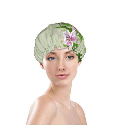 Hummingbird Purple Flowers Shower Cap for Women - Reusable, Waterproof, Double Layers Elastic Hat with Soft Peva Lining - Buy Online on GoSupps.com