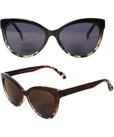 Hyyiyun Bifocal Reading Sunglasses for Women Cateye Designer Fashion UV Protection 2 Pairs - 1 Brown Tortoise + 1 Black&Yellow 3.0x - Buy Online on GoSupps.com