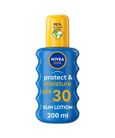 NIVEA Sun Protect & Moisture Sun Spray SPF 30 (200 ml) Moisturising Suncream Spray with SPF 30 Advanced Sunscreen Providing Immediate Effective UVA + UVB Protection