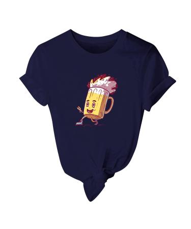 Top Plus Size Women Women's Tops Short Sleeve Round Neck T Shirts Summer Casual Tees T Shirts Navy 3X-Large