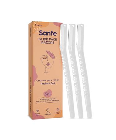 Sanfe Glide Face Razor for painfree Facial Hair Removal (3 Units) - Upper Lips, Chin, Peach Fuzz - Stainless Steel Blade, Comfortable, Firm Grip