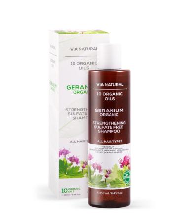 Biofresh cosmetics Via Natural Geranium Shampoo with 10 organic oils for hair – men and women, all hair types, hair care, strengthening shampoo, sulfate-free, vegan 250 ml