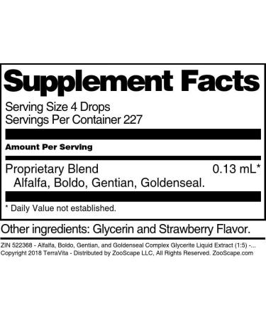 Alfalfa Boldo Gentian and Goldenseal Complex Glycerite Liquid Extract (1:5) - Strawberry Flavored (1 oz ZIN: 522368) - Buy Online on GoSupps.com