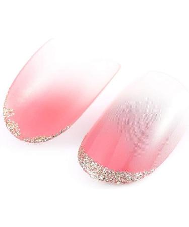 Short False Nails Glossy French Pink Square Nude Golden Glitter Press on Full Cover 24Pcs Acrylic Art Nial Tips for Women and Girls - Buy Online on GoSupps.com