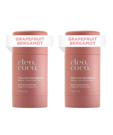 Cleo+Coco Natural Deodorant for Women & Men Aluminum Free Organic Coconut Oil Activated Charcoal for 24-Hour Odor Protection Made in USA - Great Expectations Grapefruit Bergamot (2-Pack) 2.5 oz 2 Pack - Grapefruit Bergamot