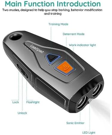 Dog Anti Barking Device | Ultrasonic Training Deterrent with LED Flashlight | Rechargeable & Safe | 33ft Range | Indoor & Outdoor Behavior Aid - Buy Online on GoSupps.com