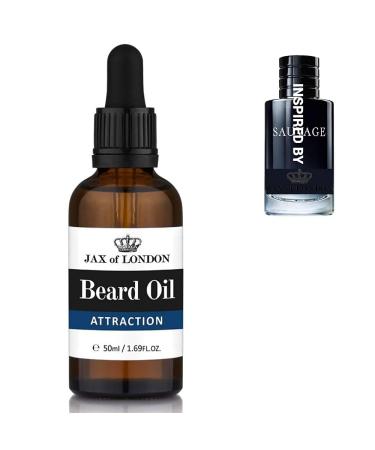 Jax of London Attraction Beard Oil for Men 50ml Beard care oil beard growth oil for Men Consists of Vitamin E Avocado oil Almond oil Jojoba oil Luxury scented beard oil Men s Cologne fragrance Attraction 50 ml (Pack of 1)