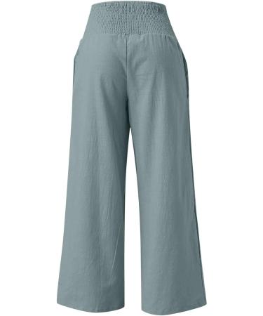 Cbcbtwo Linen Pants for Women - Summer Plus Size Elastic High Waisted Wide Leg Trousers X-Large Mi05-blue - Buy Online on GoSupps.com