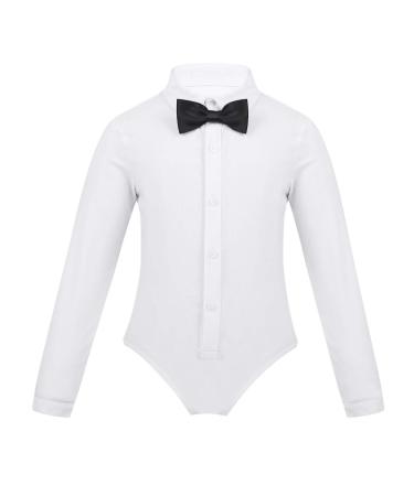 iiniim Kids Boys Modern Latin Salsa Ballroom Dance Leotard Gentleman Shirts Tops Performance Dancewear Costumes with Shorts White 8