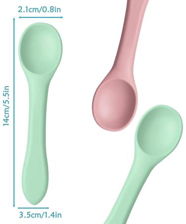 2Pcs Silicone Baby Weaning Spoons Set - Toddler Feeding Training Cutlery (Morandi Pink/Green) - Buy Online on GoSupps.com