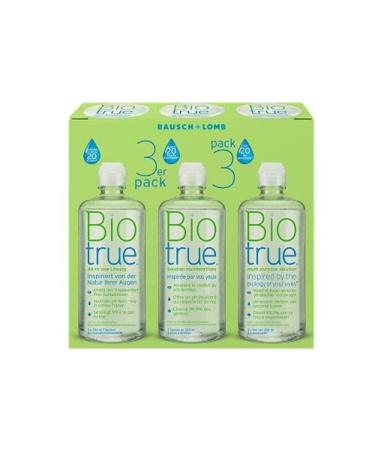 Bausch + Lomb Biotrue all-in-one contact lens cleaner and storage solution with click closure for soft contact lenses 3 x 300 ml