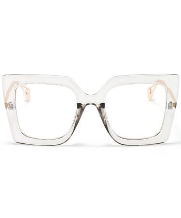AIEYEZO Oversized Blue Light Glasses for Women Anti Fatigue Prevent Headache Computer Eyeglasses Clear Grey 52 Millimeters
