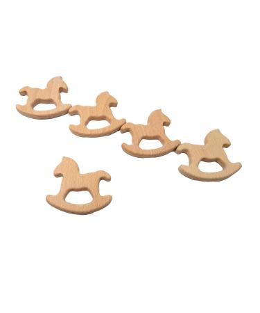 Alenybeby 2pcs Wooden Trojan Horse Teething Necklace | Natural Beech Animal Shape Nursing Pendant | Handmade DIY Accessory for Babies - Buy Online on GoSupps.com