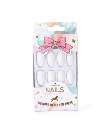 Brishow Ballerina Matt False Nails - Pure Color Acrylic Press-On Full Cover - 24 Pieces for Women & Girls (White) - Shop Internationally! - Buy Online on GoSupps.com