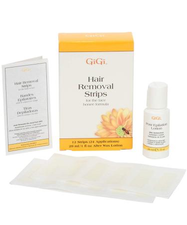 GiGi Hair Removal Strips | For the Face | Pre-Waxed with GiGi All-Purpose Honee Formula, 12 Strips