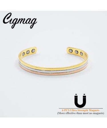 Cigmag Lymphatic Drainage Copper Bracelet for Women - 99% Pure Copper Magnetic Bangle with Ultra Strength Magnet - Adjustable Brazaletes Cuff in Lines Tricolour Pattern - Gift Box Included - Buy Online on GoSupps.com